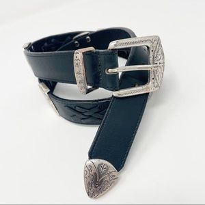 Brighton black leather belt with conchos size small